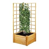 Relaxdays Jardinera con Enrejado, Huerto Urbano Rectangular Elevado, Maceta Celosía, 151 x 67 x 66 cm, Marrón Natural