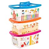 Cajas para niños, transparentes, con tapa y asa, 4 litros, 3 unidades