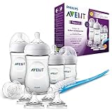 Philips Avent SCD301/02 - Set de recién nacido gama natural, 4 biberones, 4 Tetinas, chupete y escobilla, transparente