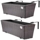 CASARIA Set de 2 Maceteros Marrones de poliratán con Soporte de Acero 60x20x19cm para su balcón Terra Ventana decoración