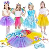 Tacobear Disfraz Princesa Niña Tutu Falda Tul con Sirena Unicornio Diadema Alas Varita Elsa Trenza Peluca Carnaval Fiesta Cumpleaños Vestido de Princesa Accesorios Disfraces para Niñas