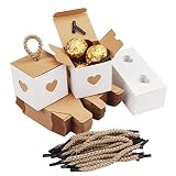 Belle Vous Cajitas para Regalo Blanca y Corazón Dorado para Fiestas (Pack de 50) 5,5 x 5,5 x 5,5 cm - Cajas para Dulces, Cajas Kraft Bodas, Aniversario, Cumpleaños, Baby Shower, Despedida Soltera