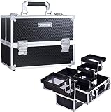 Maletin Maquillaje Grande Profesional Estuche Maquillaje Caja de Viaje Maletín Manicura Joyero Organizador Esmalte de Uñas con 6 Bandejas Regalos para Mujer 30.5x18x22.5cm, Negro