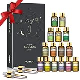 PHATOIL Juego de Aceites Esenciales (15 Piezas 100% Lavanda Pura, Eucalipto, Jazmín, Limoncillo, Naranja Dulce, Sándalo, Menta, Vainilla, Rosa, Limón, Ylang, Manzanilla, árbol de Té, Canela, Romero