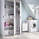 HABITMOBEL Armario Oficina aux. de 3 Puertas + 4 estantes y escobero Color Blanco. Medidas: Alto 190cm. Ancho 116cm. Fondo 35cm.