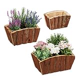 Relaxdays Macetero de Madera Natural con Corteza, para jardín, terraza y alféizar, decoración para Plantas, Natural