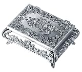 INFINIONLY Caja de Almacenamiento de Joyas, organizadores para Mujer, Cajas para Joyas de aleación de estaño, joyero de Cuatro Patas de aleación, Rosas talladas, artesanías, sin óxido
