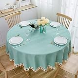 Mantel redondo de algodón y lino textura borla cubierta de mesa para mesa de cocina mesa de comedor, cubierta decorativa de color sólido, diámetro 180 cm cosido, verde