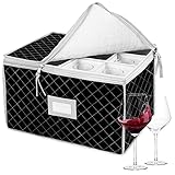 Soporte para copas de vino, caja para copas de vino, copas de champán, vasos de tallo, recipiente protector de cristal con separadores, caja plegable para 12 artículos de cristal, negro, Singular