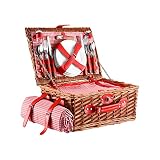 Kacsoo Juego de Cestas de Pícnic de Mimbre para 4 Personas, con Forro Aislado, Manta Impermeable y Cubiertos para Camping, Boda, Día De San Valentín, Regalo
