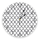 Relojes de Pared No Ticking Tradicional Quatrefoil Patrón de celosía Blanco Blanco Cerámica Cerámica Redondo Decoración de Reloj con Gran árabe para Cocina, Sala de Estar, Oficina, Dormitorio, Aula