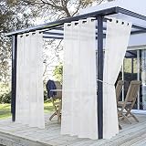 PONY DANCE Cortinas Exterior Porche - Cortina de Exterior Impermeable con Ojales para Patio, Dura Afuera Vertical Drape para Patio Fiesta/Picnic, 2 Paneles, Blanco, 137cm x 243cm