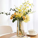 Lewondr Florero de Flor Cristal, 8.7inch Florero Jarrone Vidrio Elegante Decorativo de Estilo Ins, Botella de Flor, Planta de Decoración para Fiestas, Patio, Oficina, Hogar, Cocina, Regalo - Ámbar