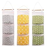 Bolsa de Almacenamiento para Colgar en la Pared,3 Piezas Organizador Colgante Impermeable Tela De Lino Organizador con 3 Bolsillos ，para Dormitorio Baño Cocina