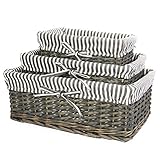 Cesta de mimbre gris | Forro a rayas incluido | Baño, hogar y lavandería | Organizador de madera | Cesto decorativo y canastilla | M&W