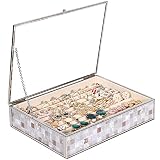 V-HANVER Joyeros Mujer Organizador, Organizador de Joyas, Organizador Pendientes, Cajas para Joyas, Joyería Almacenamiento Pendiente para Anillos, Forro Terciopelo con Transparente Tapa 30 Celdas