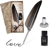 Pluma de Escritura, Joylink Antique Feather Pen Punta Vintage Pinta de Inmersión Metálica 5 Consejos Diferentes, Sobre Vintage, Una Botella de Tinta, Papel Con Membrete y Caja Exquisita (Pluma Negra)