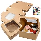 GIAK Caja para Cupcakes Caja de Papel Kraft Marrón para Pastelería 24 PCS Caja Galletas para Galletas Magdalenas Postres Pasteles Cajas de Regalo con Ventana y Pegatina