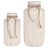 TERESA'S COLLECTIONS Jarrones Decorativos Floreros Jarrón de Cerámica, Cojunto de 2 Hecho a Mano para Cocina, Mesa, hogar, Oficina, Boda (H19.5/26cm, Gris Beige)