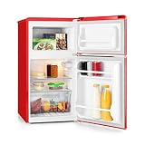 Klarstein Monroe Red 2020 Edition - Nevera con congelador, Frigorífico combi, Minibar, Capacidad total 85 L, 40 dB, Estantes de cristal, Eficiencia energética Clase F, Estilo vintage, Rojo