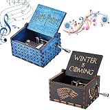 dtsc 2 Piezas Caja de Música de Manivela, Manivela Caja de Música de Juego de Tronos Caja, Niños Musical Tallada Caja de Música, Adecuado para Cumpleaños (Negro/Azul)