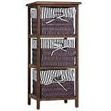 Casaria Estantería de Madera 3 Cestas de Mimbre 71x31x28cm Mueble Organizador Almacenaje Cocina Baño
