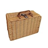 RIABXZ Cesta de mimbre para pícnic, cesta de mimbre tejida estilo vintage, bolsa de mimbre hecha a mano, caja de almacenamiento de ratán con asas para picnic, camping cualquier otro evento aire libre