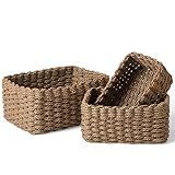 Cesta almacenaje, juego de cajas de almacenaje, cesta toallas baño, cestas organizadoras baño, caja de almacenamiento de cuerda de papel reciclado, Chocolate, Set 3
