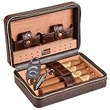 Volenx Humidores de cocodrilo, Caja de Puros con cortapuros– 5 Puros（Marrón）