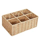 Cesta de Mimbred Almacenamiento de Natural Jacinto de Agua Caja Organizadora Decorativo Sauce Tejido Ideal para Baño Cocina o Decoración del Hogar Contenedores 26*17*10cm - Caqui