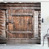 ABAKUHAUS Clásico Cortina de Baño, Puerta de Madera rústica, Material Resistente al Agua Durable Estampa Digital, 175 x 200 cm, marrón