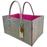 RAIKOU Nueva Bolsa de Fieltro para Compras Cesta de Madera Bolsa de Compras con asa Cesta de Periódico Resistente Bolsa de Leña Cesto para Almacenar Leña Revistas Periódico (Gris/Rosa,50x25x25cm)