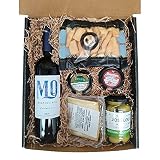 Regalo Caja Picoteo 11 - Vino montequinto crianza, quesos en cuña y para Untar, paté de jamón, Aceitunas y colines.