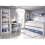 HABITMOBEL Cama Nido con Gran cajón Inferior + Estante Pared, Mesa Escritorio y estantería (2 SOMIERES incluidos)
