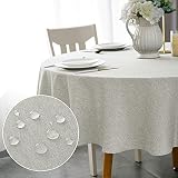WELTRXE Mantel redondo impermeable de poliéster, 180 cm, lavable con efecto lino, para comedor, pícnic, restaurante, gris claro, diámetro 180 cm