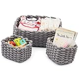 EZOWare Set de 3 Cestas Decorativas de Cuerda de Algodón Rectángulos, Organizador de Almacenamiento, Perfecto para Almacenar Pequeños Artículos en el Hogar - Gris