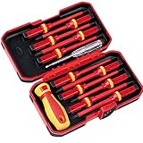 BRIMIX 13 PCS JUEGO DE DESTORNILLADORES AISLADOS 1000V VDE Y BUSCAPOLO. ELECTRICISTA, PUNTA MAGNETICA, HOJAS INTERCAMBIABLES Y ESTUCHE ORGANIZADOR