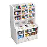 Organizador de escritorio de madera con cajón, estante de almacenamiento estacionario de escritorio, organizador de bolígrafos para oficina, hogar y suministros escolares (JB16-2 blanco)