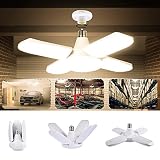 Luz de Techo LED para Garaje, LACYIE Lámpara Deformable Para Taller 80W 8000LM E27con 4 Paneles Ajustables, 6500KLED Lámpara de Garaje para Garaje, Almacén, Taller, Sótano,Gimnasio(80W Blanco frio)