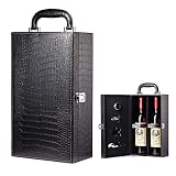 Estuche de Vino Sephywans, Asa Superior de Cuero Artificial para 2 Botellas con 4 Accesorios de Vino Estuche de Vino para Regalo Viaje, Caja Portadora de Vino Hecha a Mano