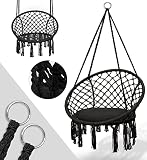 tillvex Silla Colgante hasta 150 kg | Columpio para Colgar en Exterior e Interior | Hamaca con Cuerda, Cojines y Flecos | Kit de Suspensión para Jardín, Terraza, Balcón