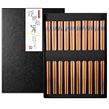 10 Pares Palillos de Bambu Japoneses Chopsticks Reutilizables Lavable con Caja de Regalo Negra para Sushi Cocina Asiática, Pescado