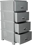 Comoda Cajonera Organizador 4 Cajones de Plástico Efecto Mimbre Almacenamiento (Gris)