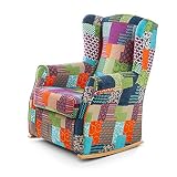 SUENOSZZZ-ESPECIALISTAS DEL DESCANSO Balancín Mecedora para Lactancia Irene Patchwork tapizada en Tela Patchwork Multicolor
