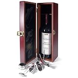 Juego de cajas de vino de sumiller para regalo de vino, caja de madera para una botella de vino con accesorios; set de regalo de vino con accesorios para amantes del vino; caja de madera de caoba de 6 piezas