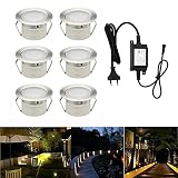 Foco empotrable LED, lámpara de pie Foco empotrable de acero inoxidable IP67 impermeable 1W Ø45mm para patio, patio, pared, jardín, decoración, interior y exterior (blanco cálido, 6 piezas)