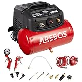Arebos Compresor de aire comprimido | Incluye 13 accesorios | Compresor silencioso | compresores para pintar | Compresor aire electrico | Bajo mantenimiento | Apagado automático | 6 Litros
