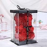 SUPERMOLON Oso de Rosas Foam 25cm con Caja de Regalo y Lazo - Rose Bear Oso Rosas Artificiales - Regalo San Valentín, Enamorados, Aniversario, Amor, Cumpleaños (Rojo)