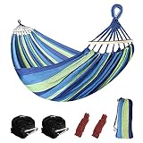 Sooair Hamaca Colgante, Camping Hamaca 300kg Capacidad de Carga Ultra Ligera Nylón de Paracaída Portátil y Transpirable, 2 eslingas Incluidas (Azul Oscuro)