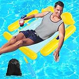 Joyhoop Colchoneta Piscina, Flotadores Piscina de Cómodo Diseño de Joroba, con Pasamanos de Ambos Lados Colchonetas Piscina Adultos Amarillo 100 x 75 cm. (con Bolsa de Almacenamiento y Inflador)